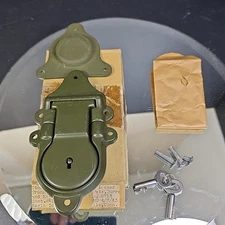 Vintage Eagle Lock Co Trunk Lock: Army Green Terryville Conn With Key Rivets 