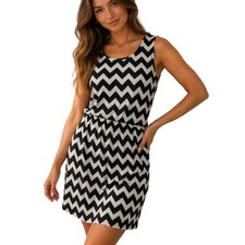 St Fashions Womens Black 4 White Chevron Zig Zag Sleeveless Fit Flare Dress