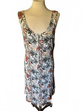 Next White/Khaki/Rust Tropical Sleeveless Scoop Neck Shirt Dress UK 18T