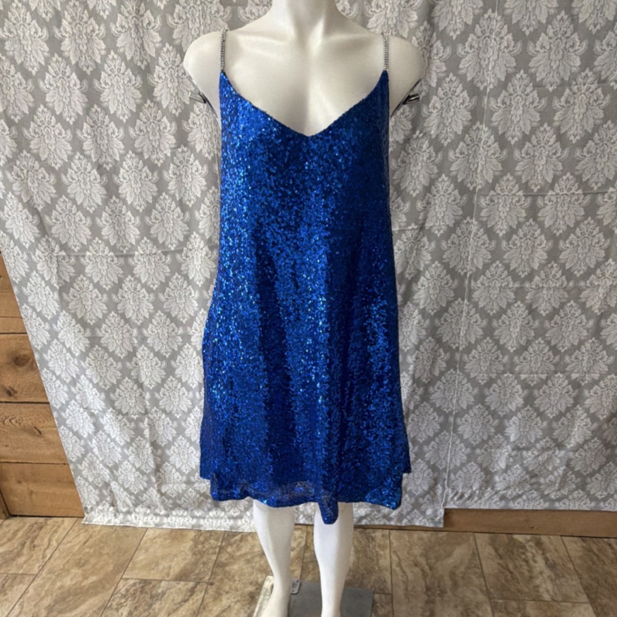 blue cocktail dress size 16 Christina Wu Occasions Royal Blue Sequin A-Line Semi Dress Strappy Size 16  Lot8