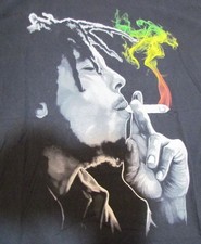BOB MARLEY SMOKING T-SHIRT ZION ROOTSWEAR SIZE XL REGGAE GRAPHIC TEE BLACK