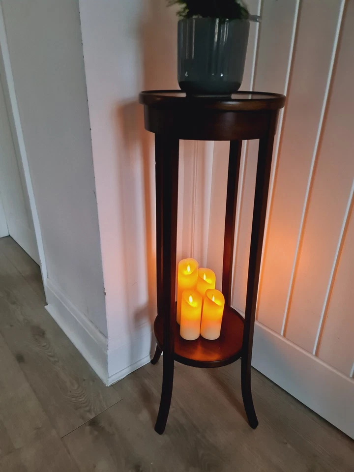 Antigua antorcha de caoba soporte de madera maceta lámpara exhibición de velas marrón Foto 3 de 4