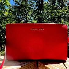 Image of Michael Kors Jet Set Large Crossbody Clutch – Red Saffiano Leather Wallet Bag