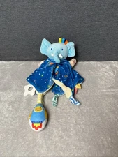 Blue Elephant Lovey Hand Puppet Space Planet Tags Teether Security Blanket Toy