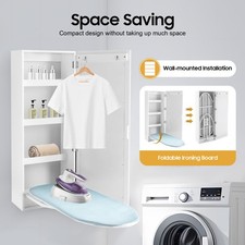 Foldable Wall Mount Ironing Board Cabinet Built in Swivel Board w/Mirror USA