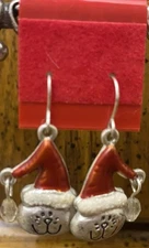 MAKE IT A COOL CAT Christmas Silver Tone Dangle Drop 1 1/4” Enameled Earrings