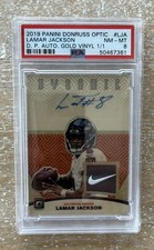 1/1 Lamar Jackson 2019 Panini Donruss Optic Dynamic Auto Gold Vinyl #LJA PSA 8