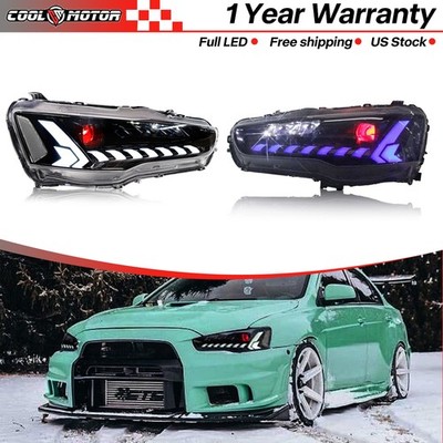 USED For 2008-2017 Mitsubishi Lancer EVO X LED Headlamps Headlights Sequential