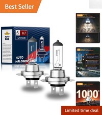 Bright H7 Halogen Headlight Bulbs 4000 Lumen 3800k - Easy Install Durable