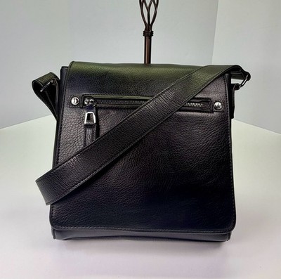 ALDO Black Pebble Grain Leather Messenger Crossbody Bag with Flap