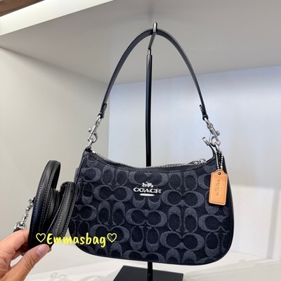 Coach Teri Shoulder Bag In Signature Denim CDE43 denim/Silver/Black