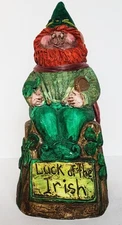 Vintage Folk Art Leprechaun Figurine Telle Stein Stone Bunny Luck of Irish