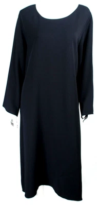 THE ROW Dark Navy Blue Jersey Crepe Round Neck Long Sleeve Midi Shift Dress S