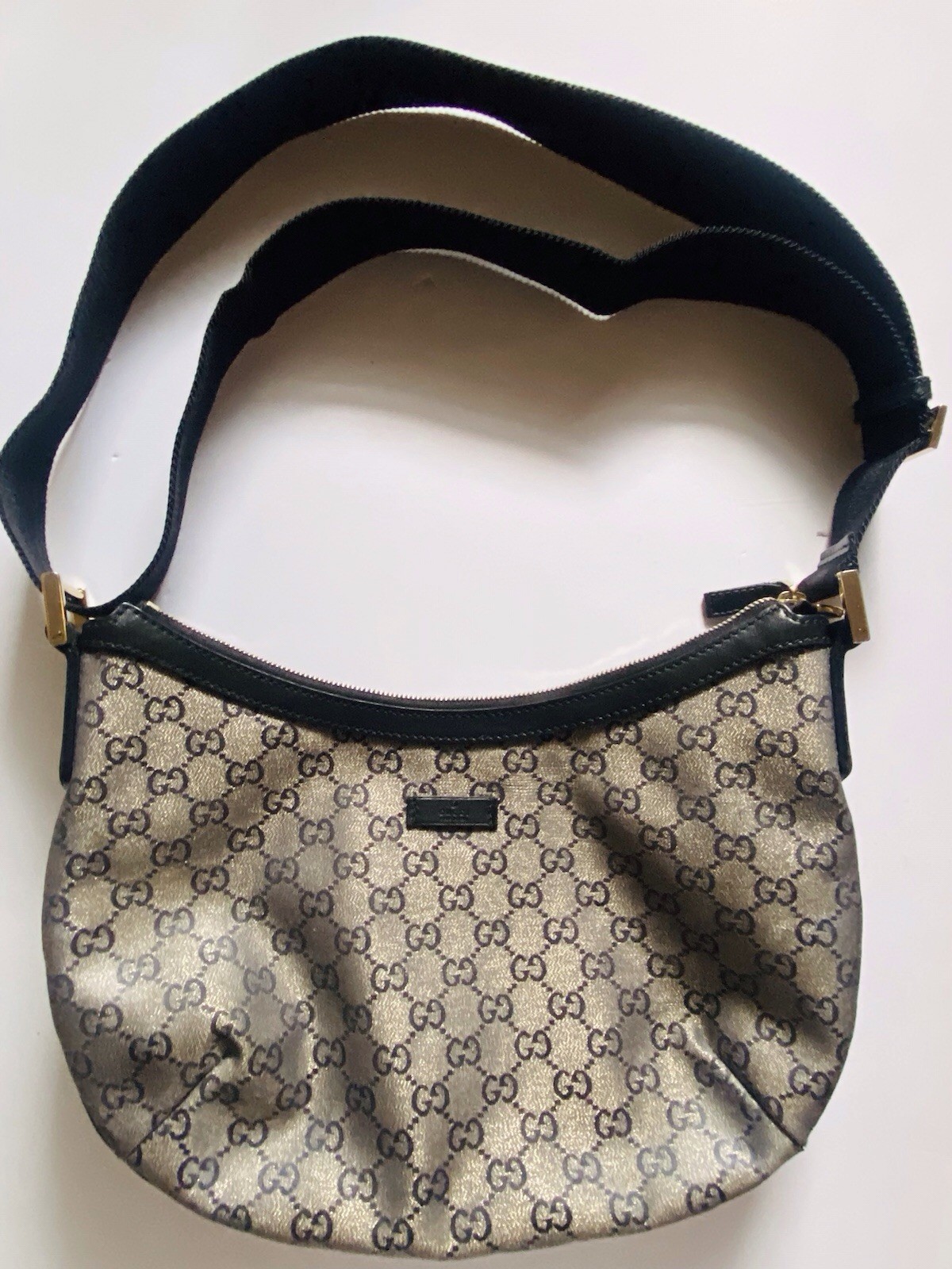 Auth Gucci Monogram Web Medium Half Moon Hobo Bag - image 3