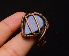 Lapis Lazuli Gemstone Copper Wire Wrapped Handmade Jewelry Ring Size 10