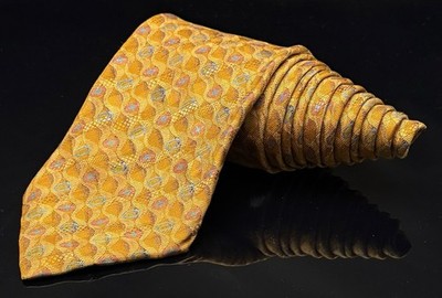 Brioni Tie Mens Silk Yellow Tan Geometric Necktie S Work Italy All Over Print