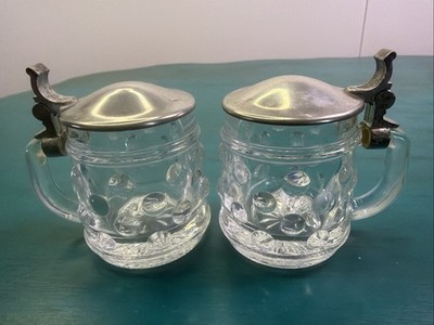 2 Vintage BMF Schnapskrugerl Miniature Pewter Beer Steins 2.5  Germany