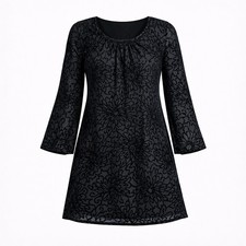 Mystree Whimsical S Black Floral Lace Overlay Starburst A-Line Layered Dress