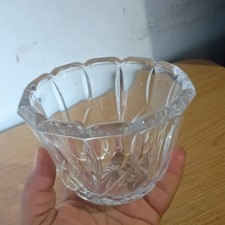 Clear Cut Glass Starburst Bowl, Faceted Sides, Round Decorative