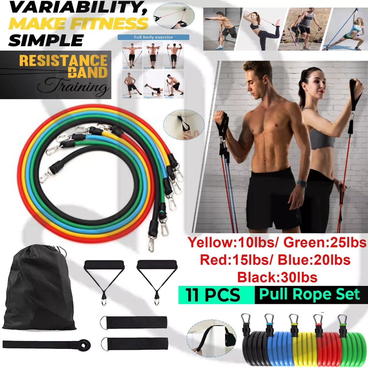 Gym Resistance Band Kit Uk 11Pcs Fitness Latex Resistance Bands