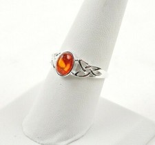 Sterling Silver 1.5 ct Oval Natural Baltic Amber Celtic Ring