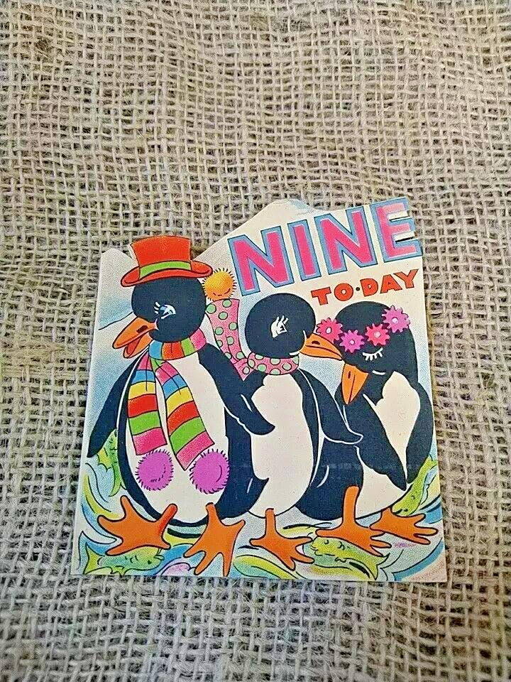 Vintage Birthday Card Childrens Birthday Card Nine Today