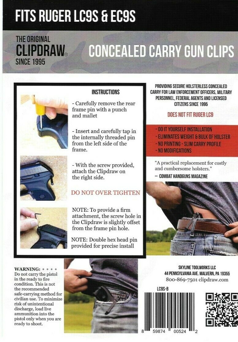 Clipdraw+Belt+Clip+Ruger+Lc9s+and+Pro+Ec9s+9mm for sale online eBay