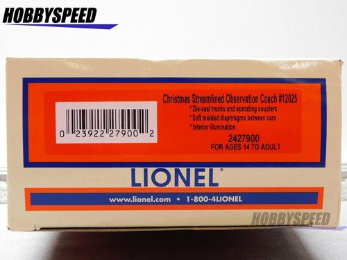 LIONEL CHRISTMAS STREAMLINED OBSERVATION CAR "12025" O GAUGE train 2427900 NEW - Picture 10 of 10