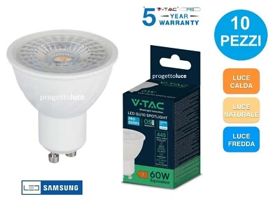 10 PEZZI LAMPADA LED FARETTO INCASSO V-TAC VT-247 GU10 6W SMD CHIP SAMSUNG