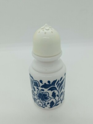 Vintage Avon Pfefferstreuer/Topf. Milchglas / blau & weiß / Volkskunst - Badeöl NY