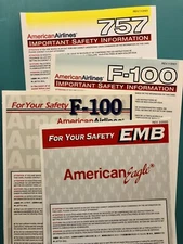 4 AMERICAN AIRLINES SAFETY CARDS