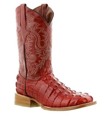 Details about   Mens Brown Cowboy Boots Real Leather Embossed Crocodile Tail Western Square Toe 