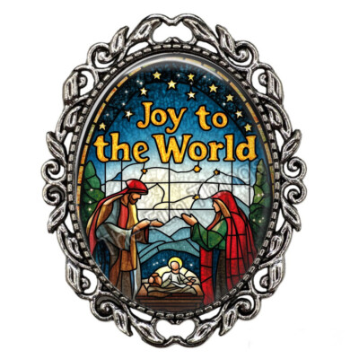 Joy to the World Christmas Nativity Brooch Religious Decorative Holidays Pin