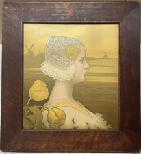 Original 1901 PAUL BERTHON 'Queen Wilhemina' ART NOUVEAU Chromolithograph in OAK