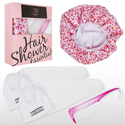 Dream Beauty Box Hair Shower Cap Towel Kit Waterproof, Large