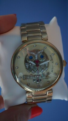 Betsey Johnson Women's Yellow Gold-Tone Owl Bracelet Watch! Rare