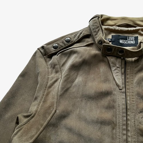 Vintage Y2K Women's Love Moschino Beige Leather Biker Jacket, Motorcycle 90s - Picture 7 of 19