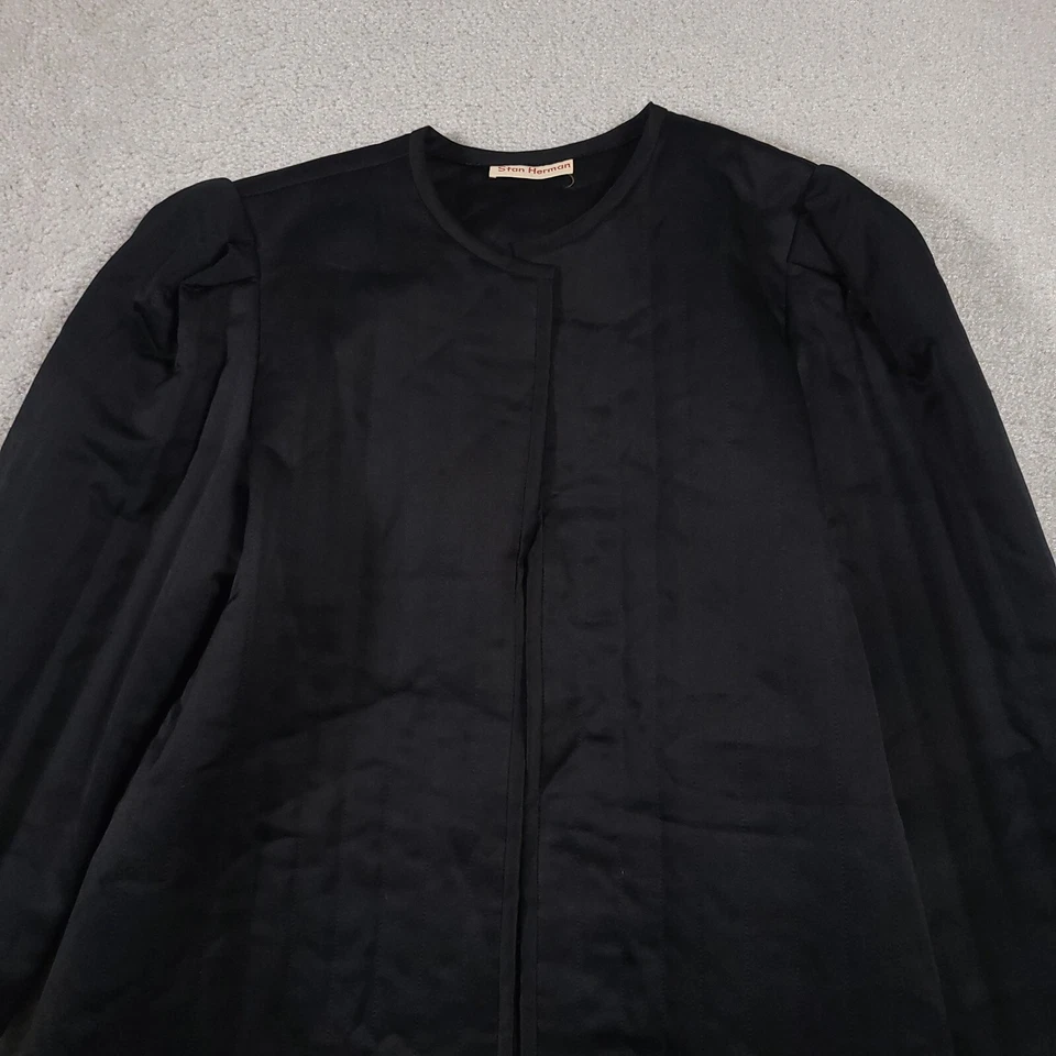 Vtg 70s 80s Stan Herman Blazer Jacket Open Front Satin Lined Pockets Women's 10 - Image 3 of 4
