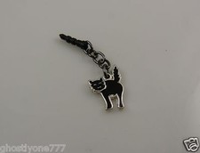 Black cat Halloween cell phone fits Ipad charm ear cap dust plug