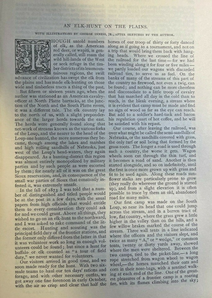 1888 Elk Hunt on Nebraska Plains Inness illustrations eBay