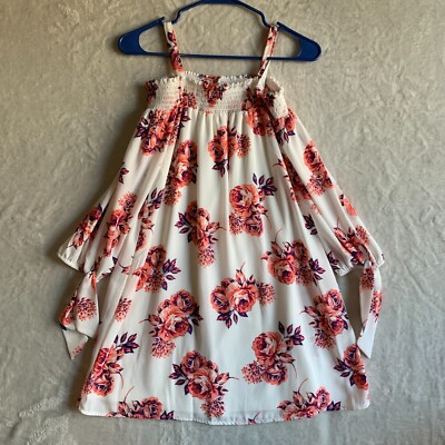 LILY ROSE Summer Dress White Floral Rose Shift Size XS Off the Shoulder Lined