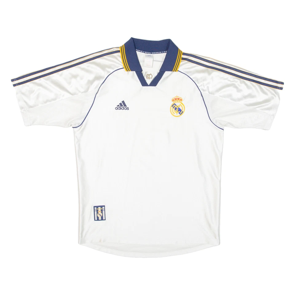 Vintage ADIDAS FC Real Madrid 1998-2000 European Mens Football Shirt White 90s M