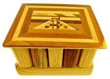 Wooden Puzzle Box with Hidden Door and Inlaid...