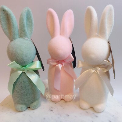 Way to Celebrate Pastel Flocked Bunny Easter Decor 9'' NWT (SET OF 3)