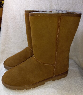 Lamo Women''s Mid-Calf Classic 9'' Suede Boot Chestnut Sheepskin Lining Sz 8M New