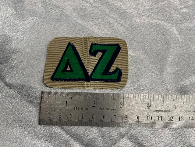 Delta Zeta Green/Navy Embroidered Greek Letters on Khaki Background  FREE SHIP