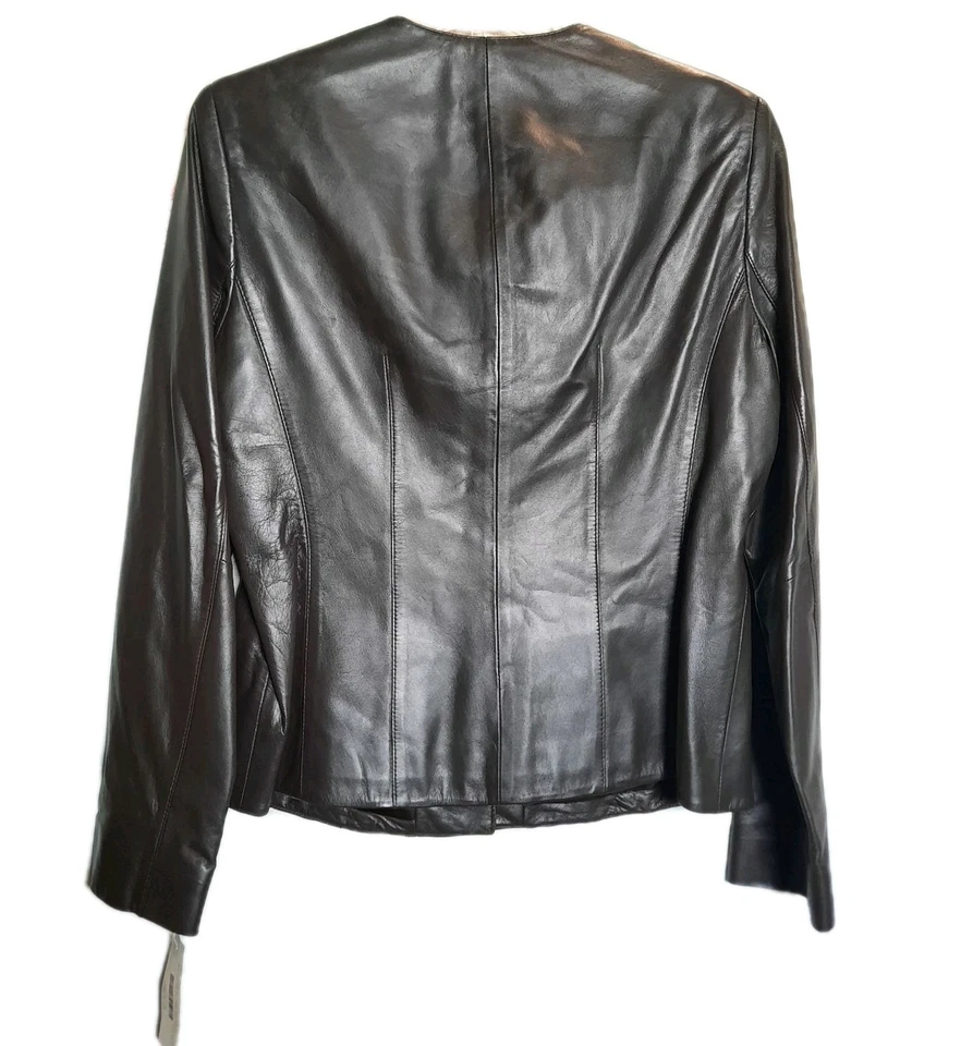 NEW Jones New York Brown V-Neck Soft Leather Short Blazer Jacket Dressy Moto  M - Image 2 of 4