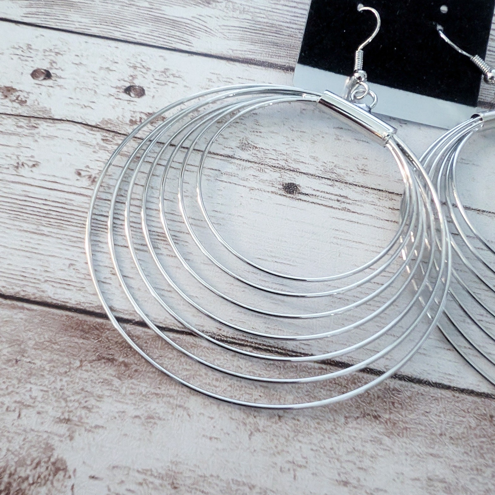 Extra Large Silver Tone Multi Circle Dangle Earri… - image 2