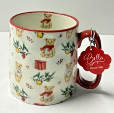 Bella by 10 Strawberry Street Classic Winter 'JOY' Teddy BearCoffee Mug 16oz NEW