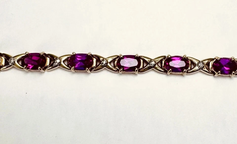 "Brazalete de tenis XO diamante creado en laboratorio amatista chapado en oro amarillo de 9 quilates 14 quilates 7,75""" Foto 4 de 4